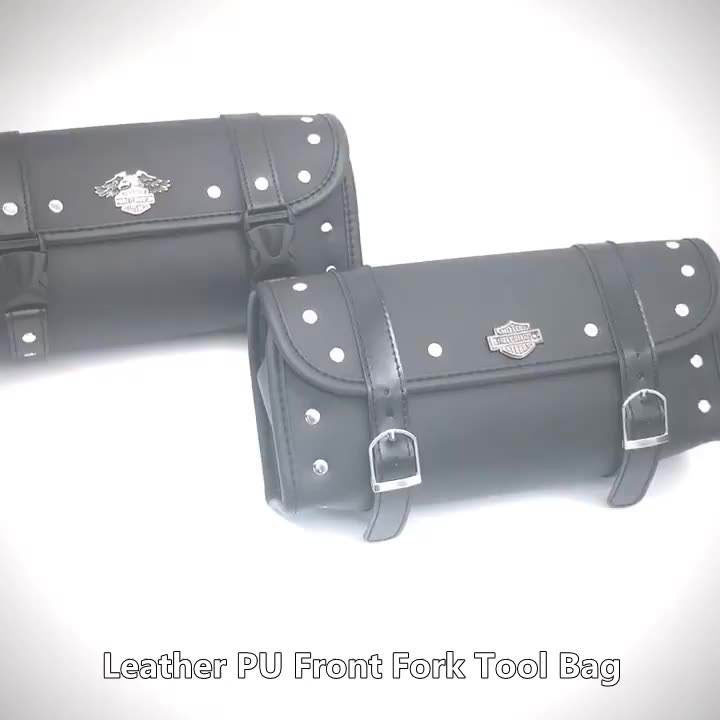 RTS New Motorcycle Leather PU Front Fork Tool Bag Luggage Saddlebag For Harley Chopper Bobber Cruiser