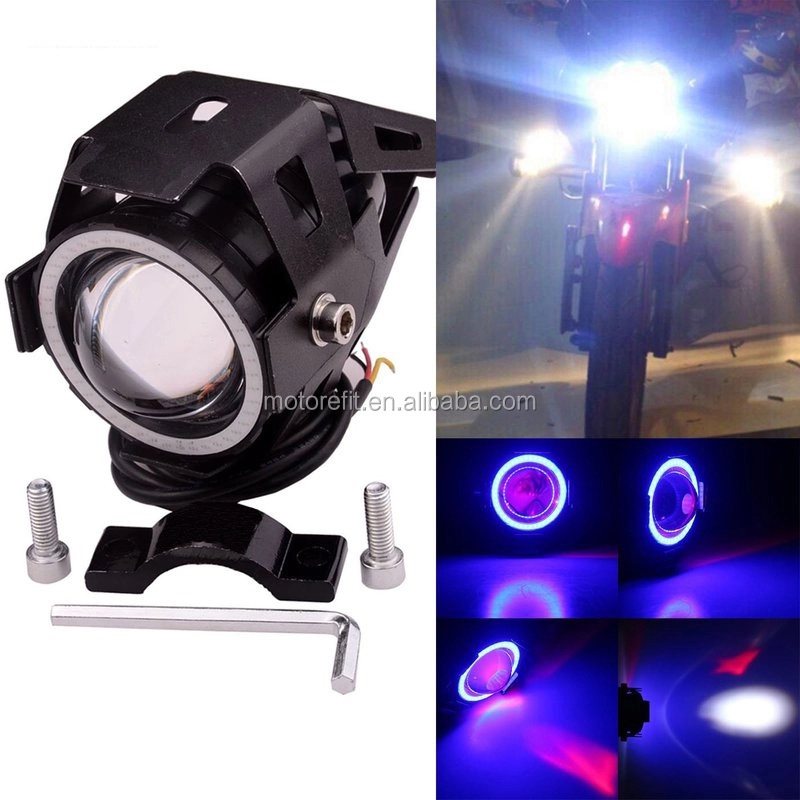 RTS High Power 125W U7 LED Motorcycle Spot Light Driving Headlight Fog Lam White Halo Blue Light 1 pair