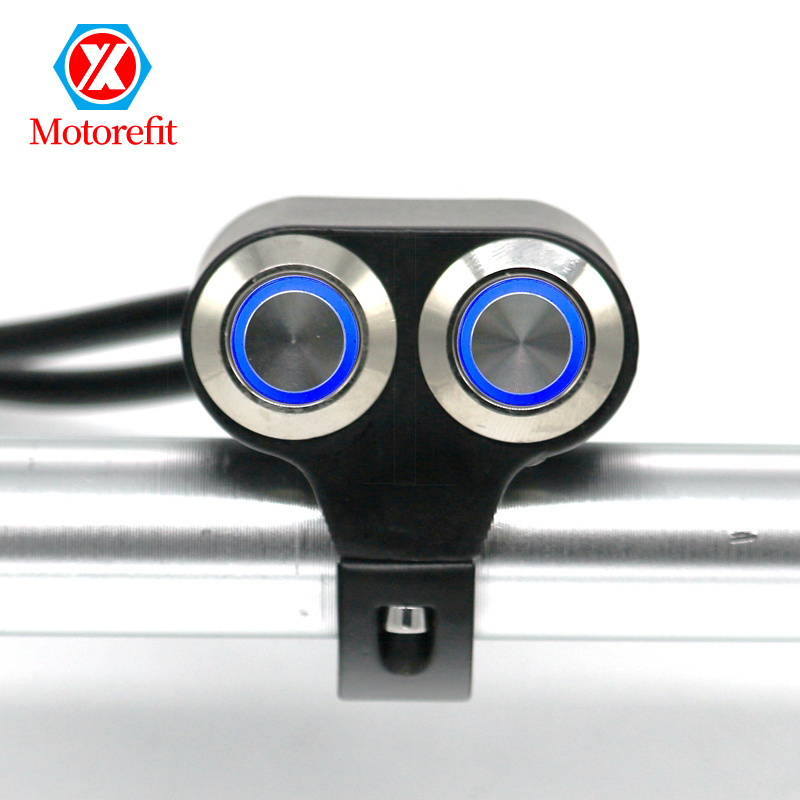 RTS 22mm Motorcycle Switches Handlebar Mount Switch Button Headlight Brake Fog Light ON-OFF Aluminum With LED Switch