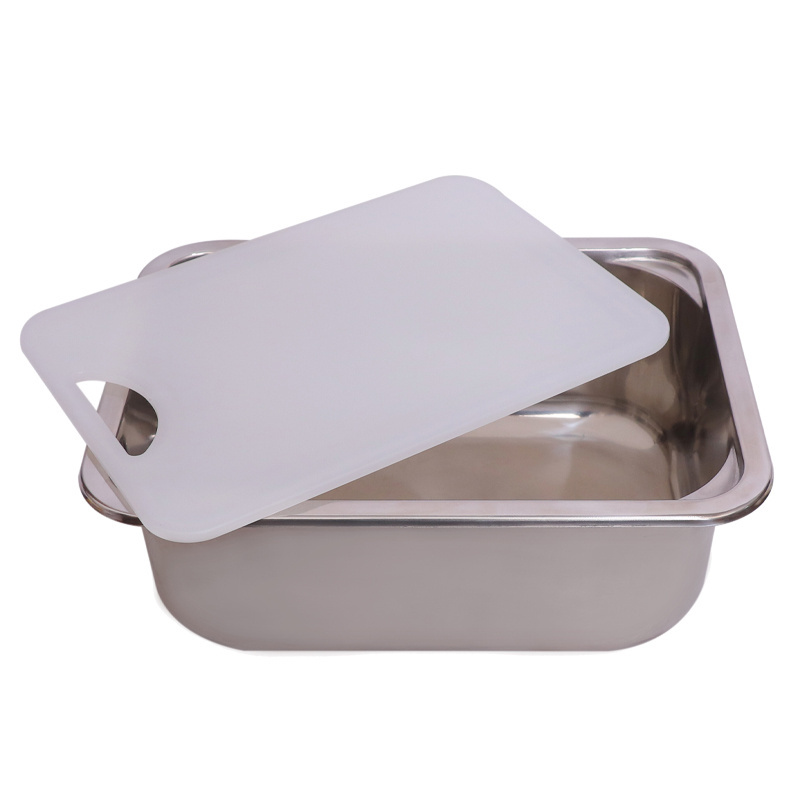 Stainless Steel Hand Wash Basin Single Bowl RV Kitchen Sink with Cutting Board Concealed Chopping Board Cover for Campervan