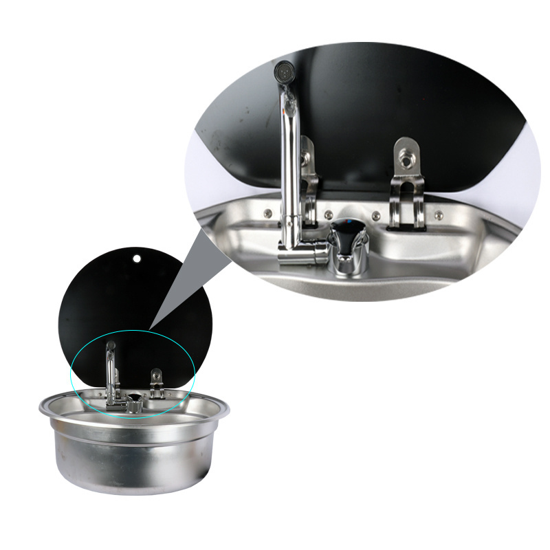 New type of round camper rvs kitchen kit Stainless Steel Sink campervan tempered glass lid sink, with foldable rotating faucet