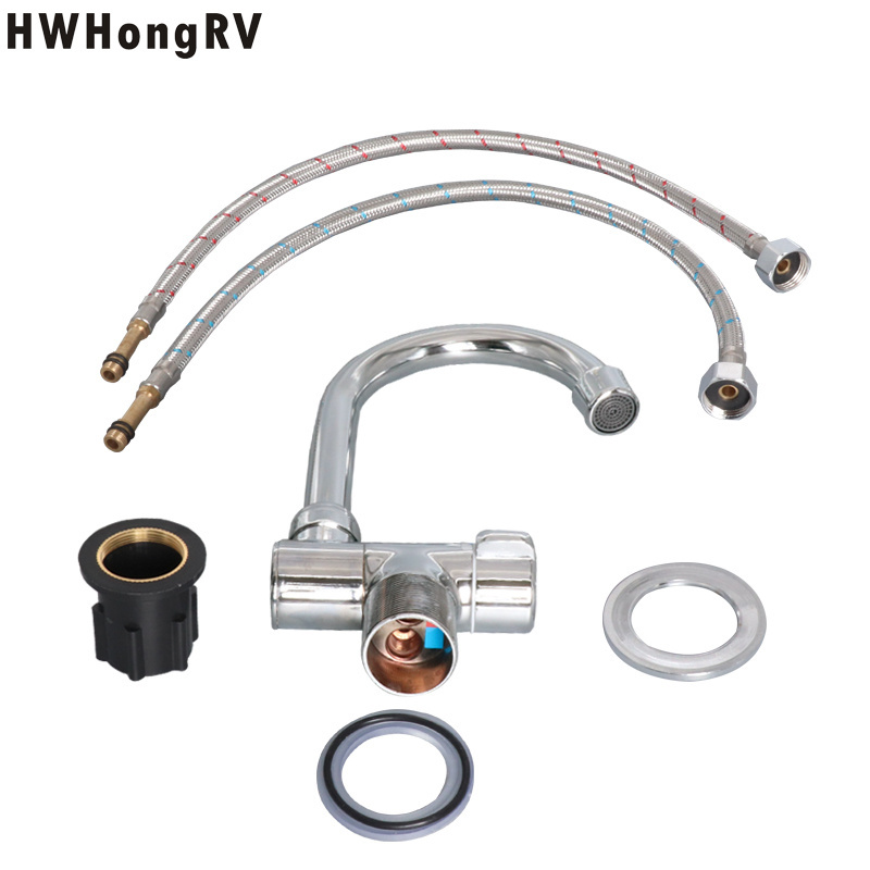 HWHongRV RV Caravan ,Camper hot cold water Folding Kitchen Faucet Tap with 4 way rotation campervan copper tap