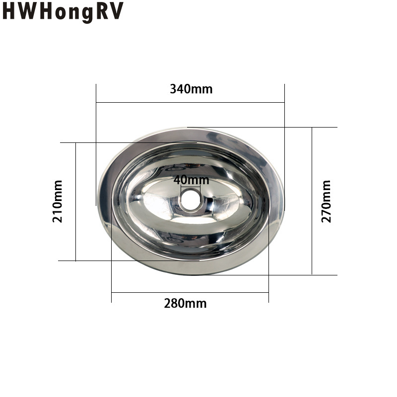 Campervan Stainless Steel RV Elliptical Oval Hand Wash Basin trailer Kitchen Sink