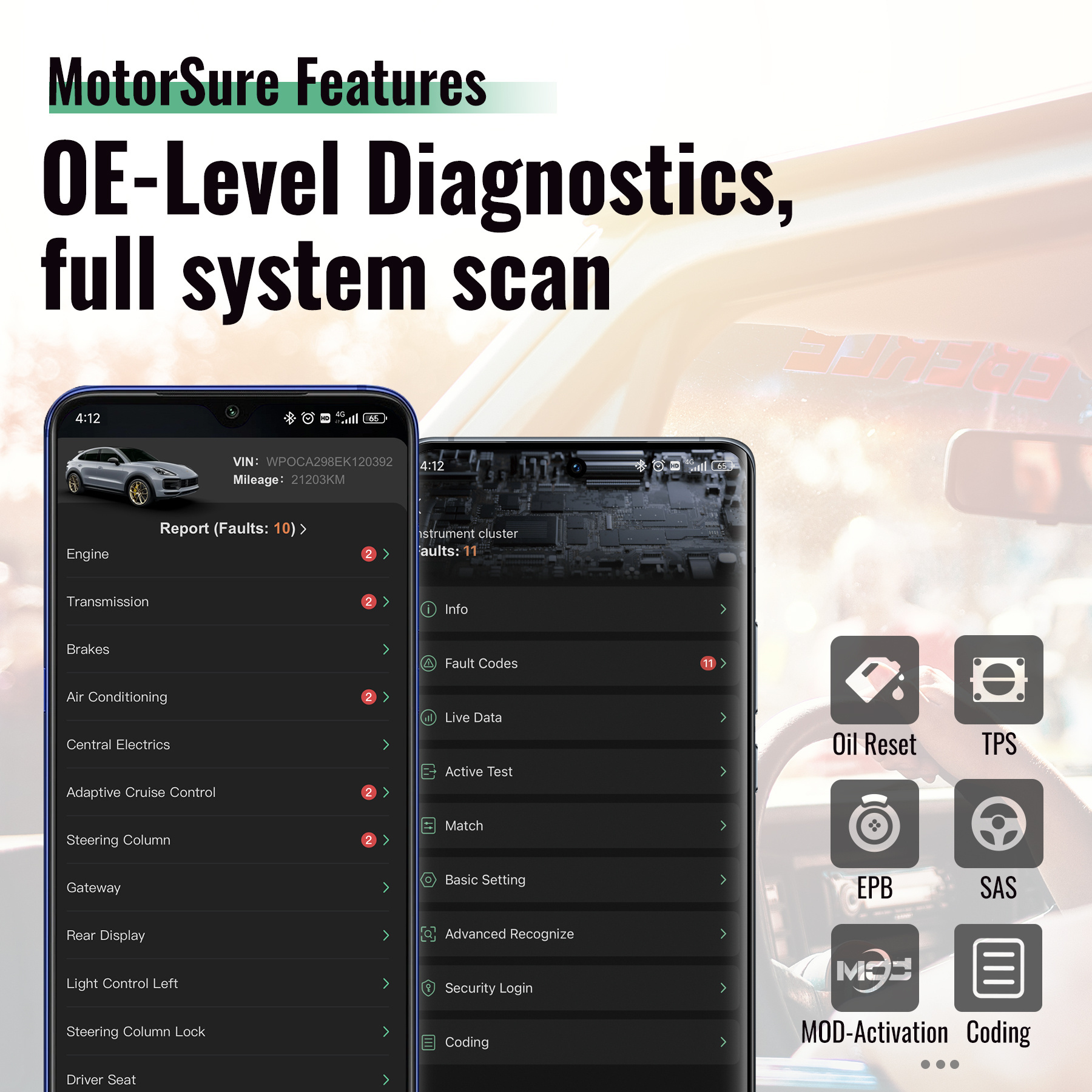 Motorsure Diagnostic Scanner Car for 2008+ Volkswagen Audi Skoda Seat Lamborghini Bentley - ECU Live Data & Active Test