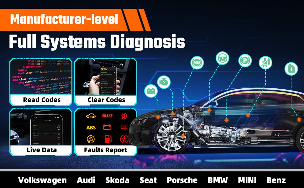 Motorsure: Full System Diagnostics for 2008+ Volkswagen Audi Skoda Seat Lamborghini Bentley - Active Test & ECU Info