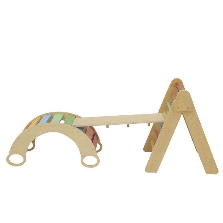 Wooden Pickler Triangle Set With Ramp Montessori Foldable Climbing Triangle For Toddler Montessori Indoor Play Set