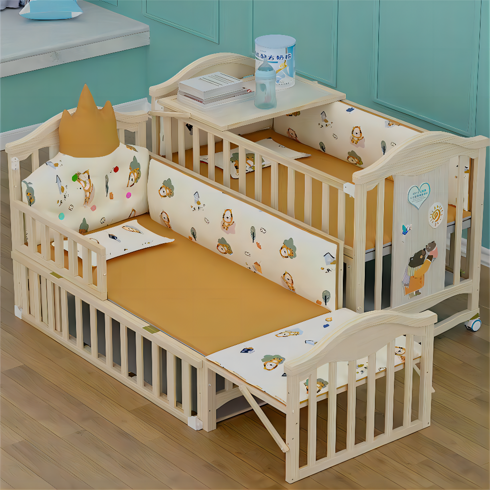 Multifunctional Best Baby Cribs Set Convertible Desk Toddler Beds Bassinet Swing Wooden Cot