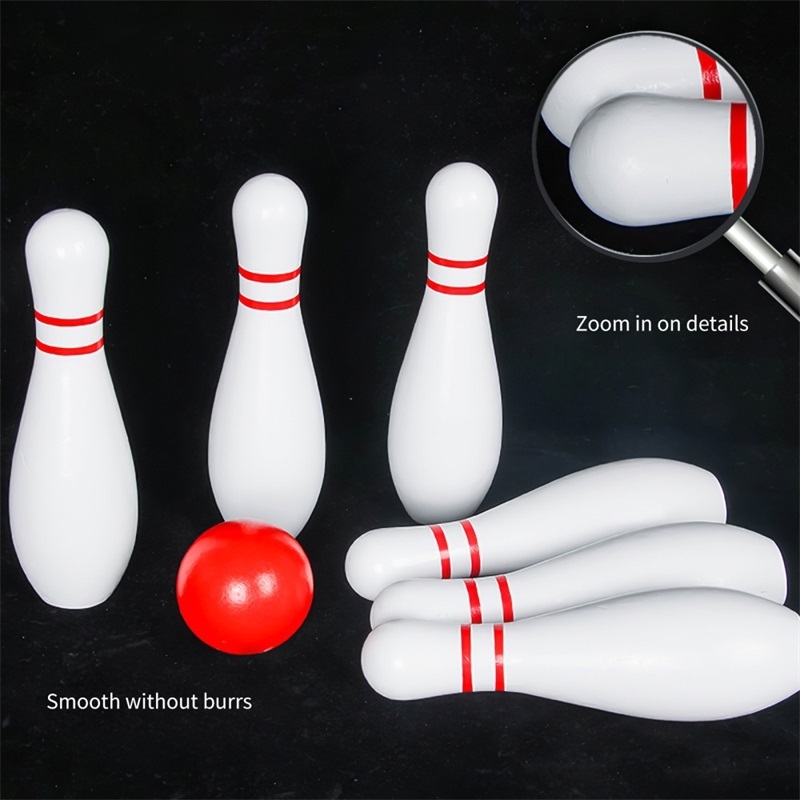 Lawn Bowling Games Wooden Backyard Skittles Yard Game Set with 6 Pins 1 Balls and Mesh Bag for Kids Adults