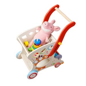 Kids Educational Wooden Shopping Trolly Pretend Play Toy Set Trolley Walker Shopping Cart Wooden Baby Walker for Children