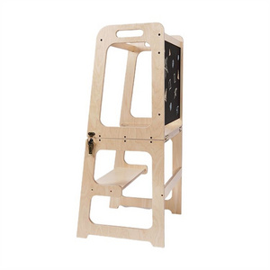 Custom Kid Foldable Kitchen Helper Step Stool Wooden Montessori Learning Tower with Blackboard