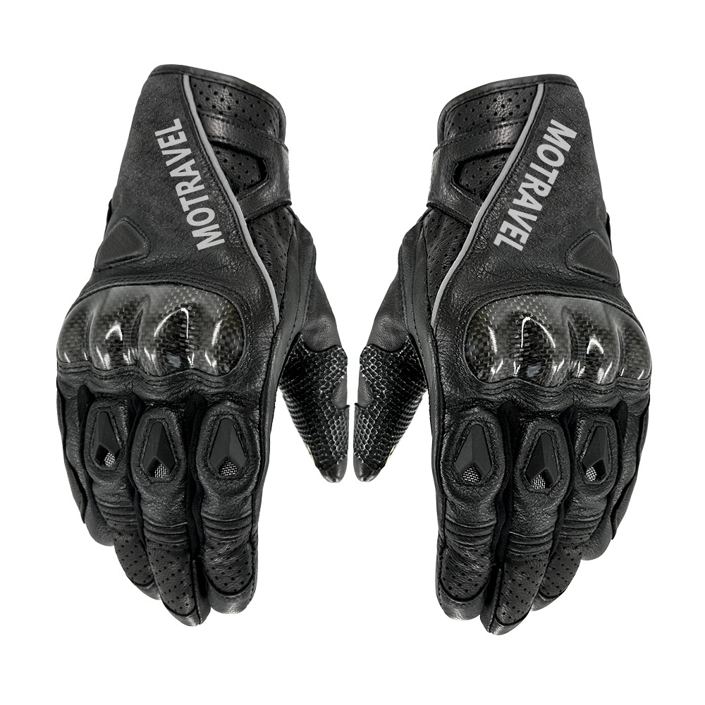 Custom Full Finger Black Men Safety Outdoors Driving Touch Screen Motorbike Mtb Racing Motorcycle Goat Leather Gloves