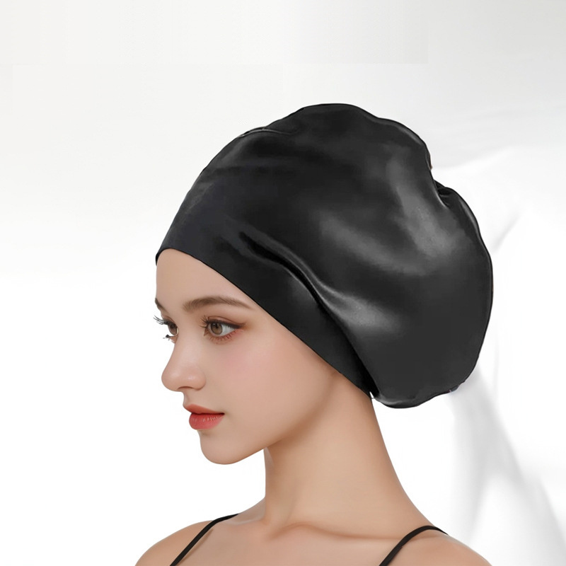 Custom Logo Large Swim Hat 3D Dome Black Woman Swimming Caps Silicone Breathplay