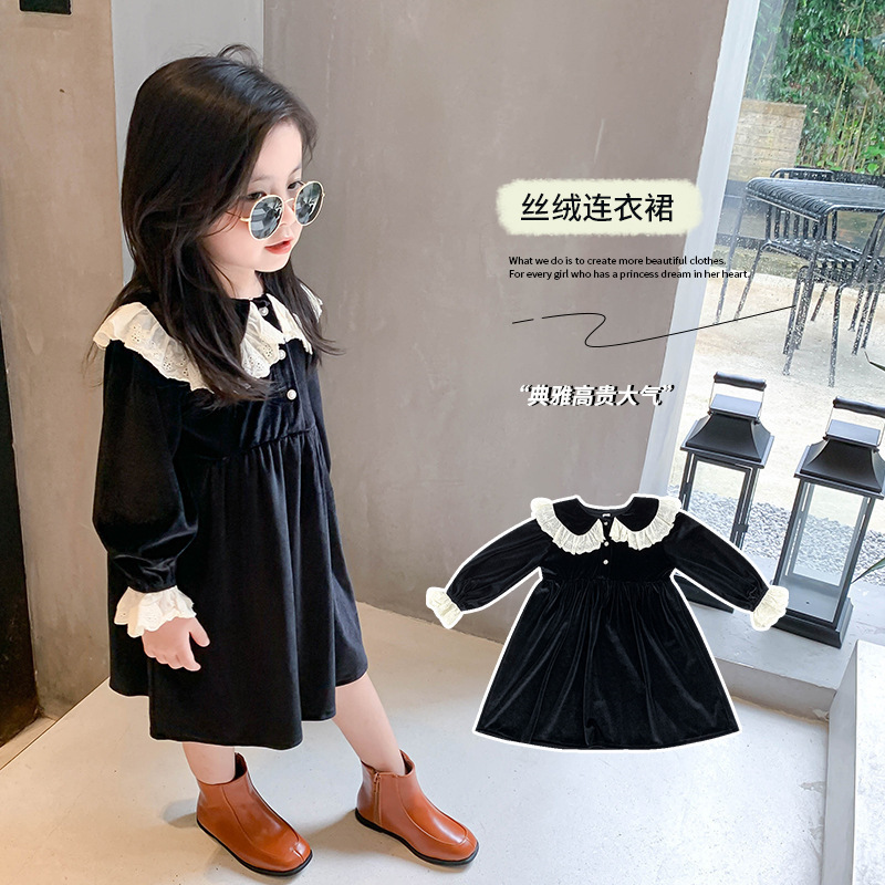 Velvet Dresses Fall Children Clothes Long Sleeve Dress For Children Autumn Baby Girl Party Dresses