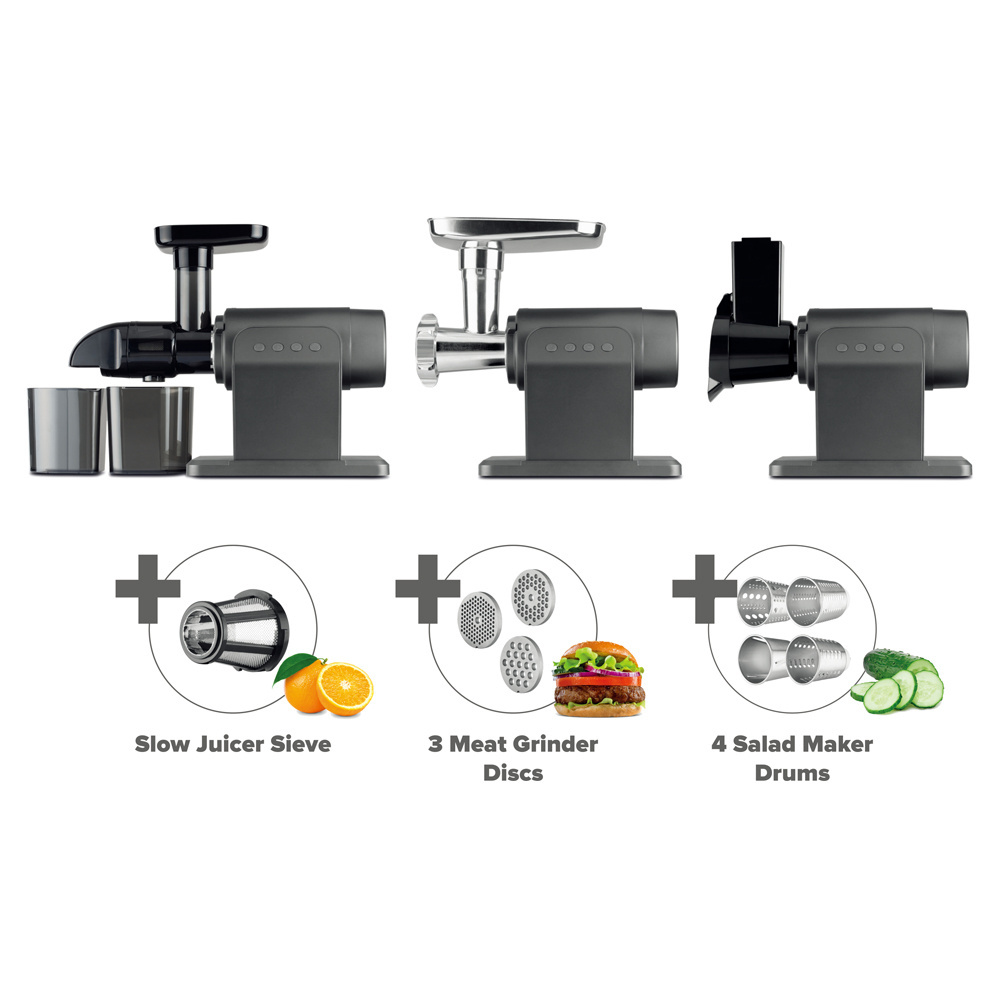 New Arrival Portable Electric Stainless Steel 3 In 1 Meat Grinder Salad Fruit Slow Juicer Masticating Machine