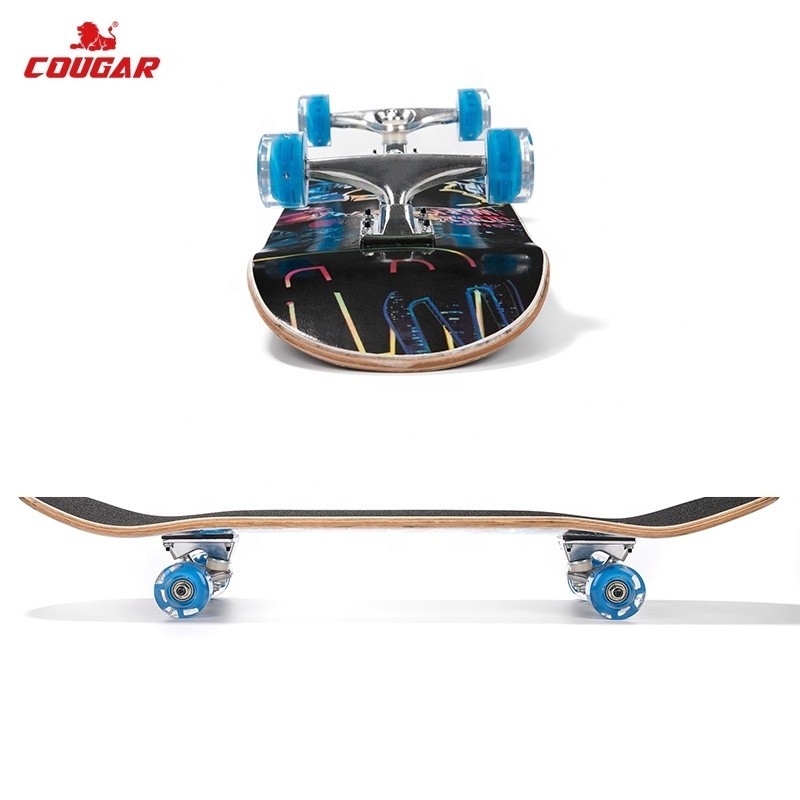 Factory Cougar Wholesale Pu Wheel Four Flashing Roller Skateboard Premium Maple Deck Skateboard For Boy Girl Man Women Adult Kid