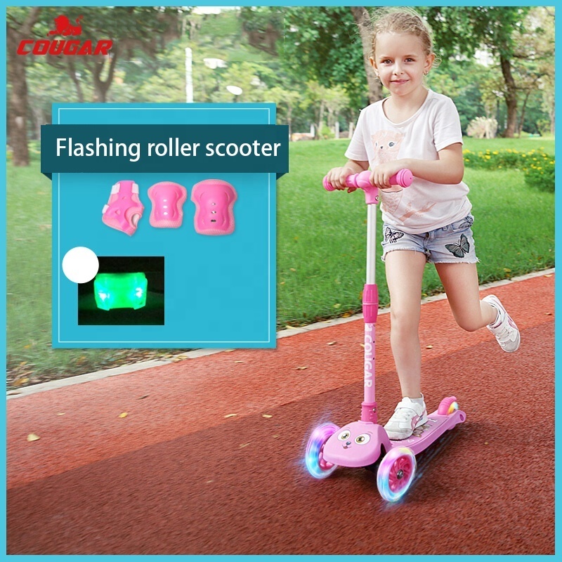 MHBC-09 Cougar Scooter Mobility Boy Girl Skate Adjustable Flashing Roller Kid Foot Pedal Kick Scooter With 3 Wheels Light Up