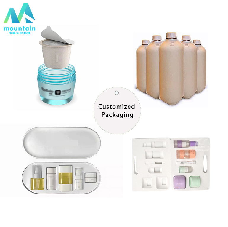 Compostable Eco Friendly Biodegradable Box bottol jar Cosmetic Paper Fiber Bagasse Pulp Molded Packaging