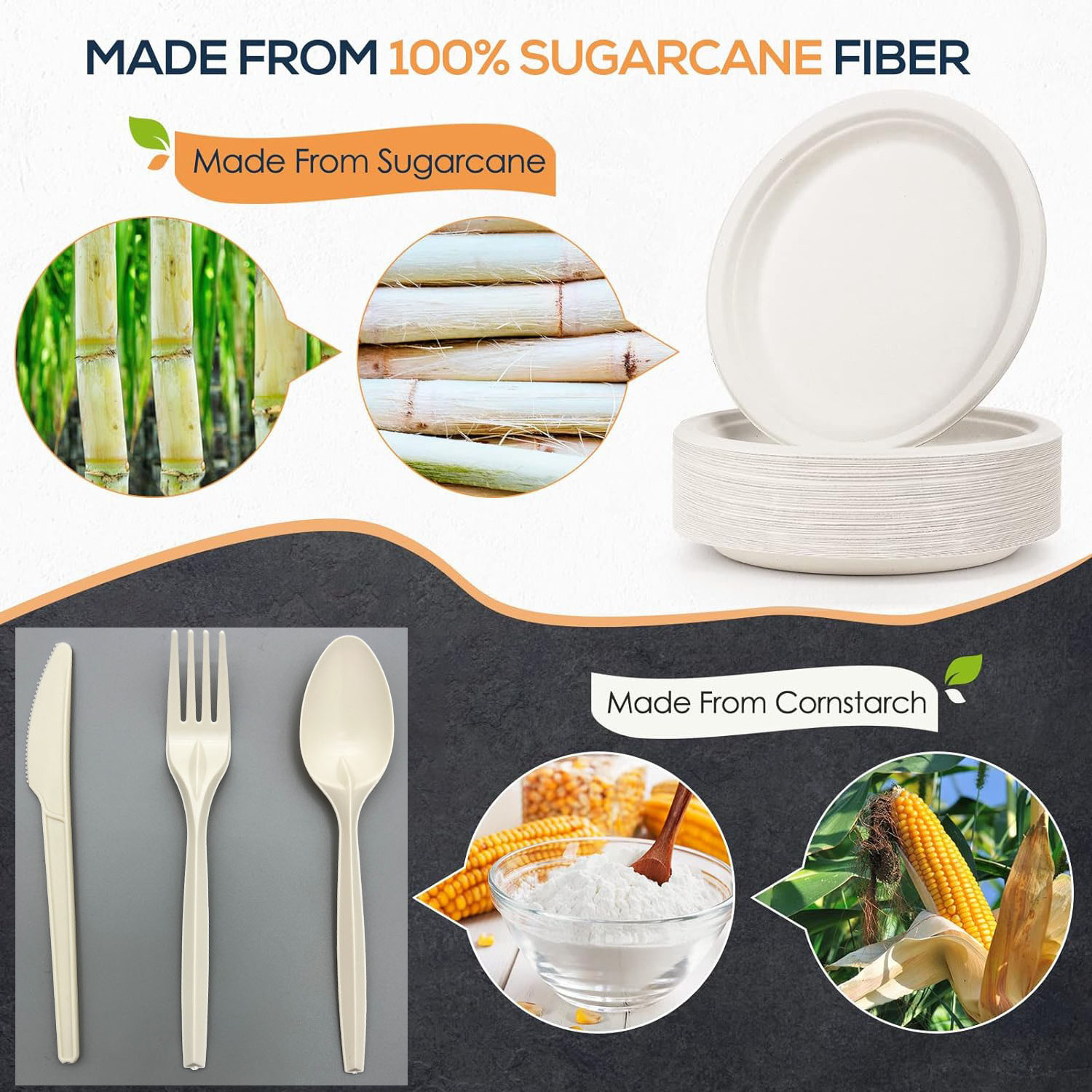 Food Grade Sugarcane Bagasse Disposable Plates Sugar Cane Bamboo Paper Pulp Bio Compostable Degradable Dish For Party