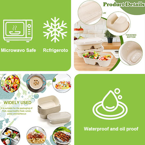 Eco Food Packaging Boxes Biodegradable Lunch Boxes With Lid Sugarcane Bagasse To Go Disposable Bento Food Container