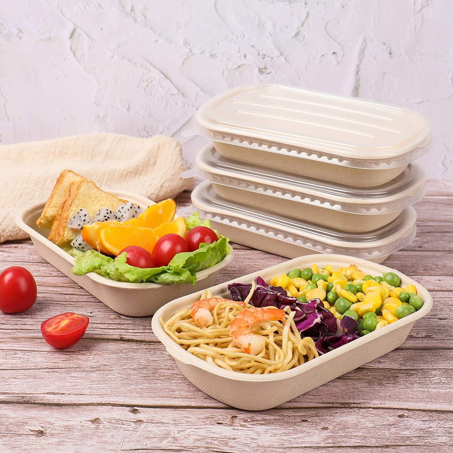 Eco Food Packaging Boxes Biodegradable Lunch Boxes With Lid Sugarcane Bagasse To Go Disposable Bento Food Container