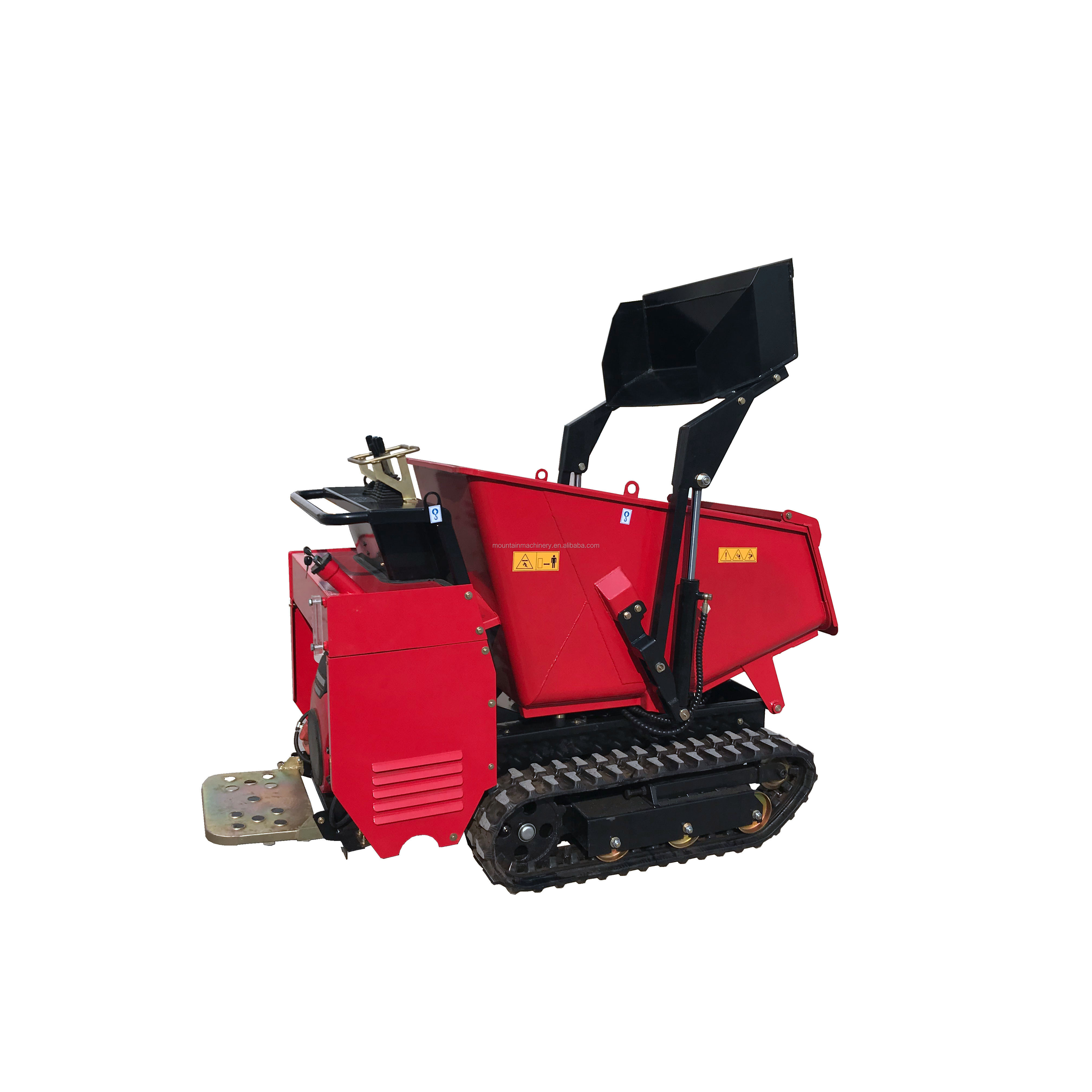 China mini dumper 1200kg gasoline powered hydraulic rubber truck with self loading shovel