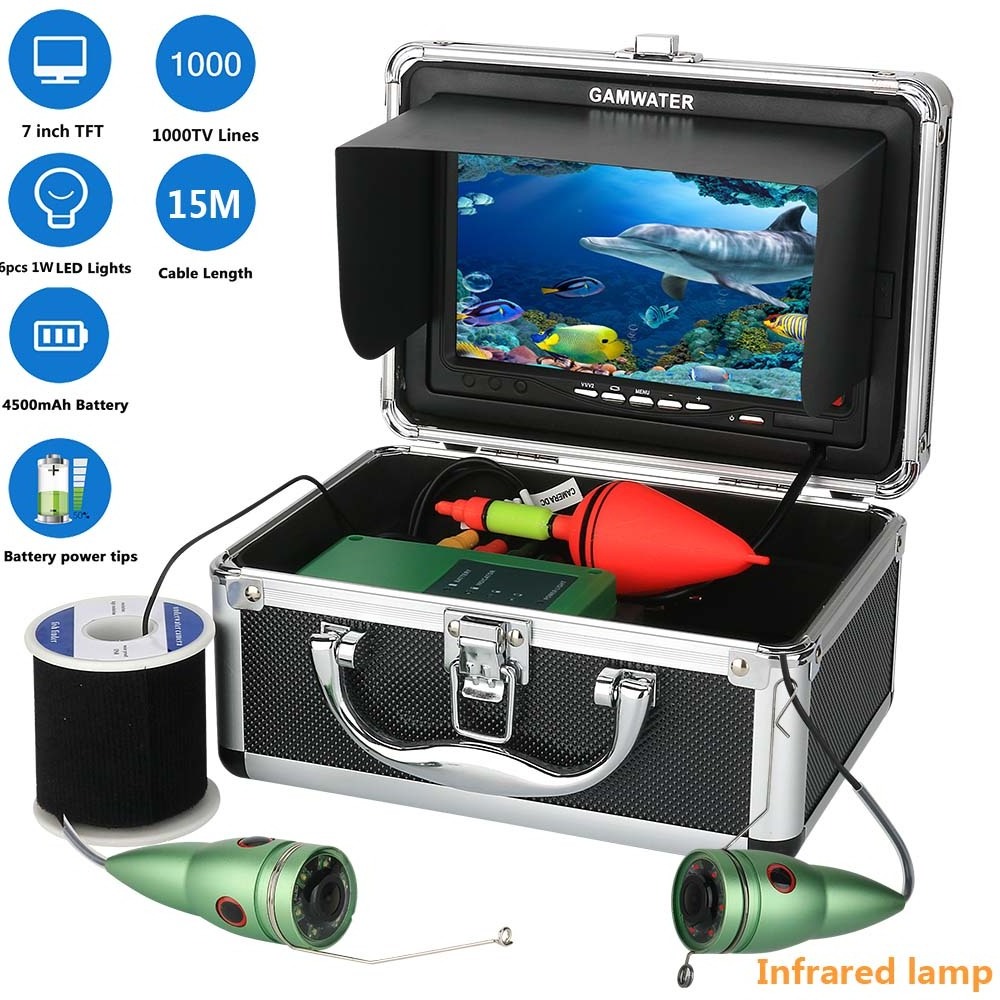 Factory direct sale 10M-30M 7Inch Monitor 1000tvl fish finder Underwater Fishing Video Camera with 6 PCS Infrared Lamp Lights