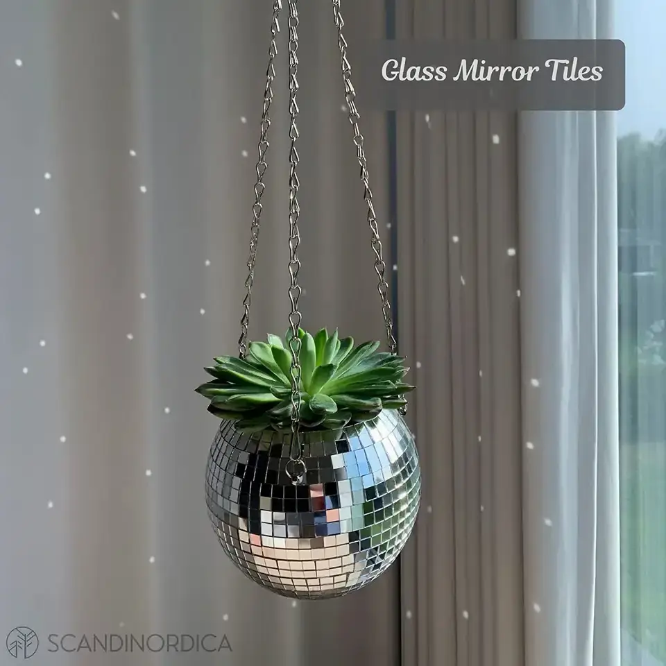 6inch Planter Mirror Disco Ball With Chain Mini Plant Hangers For Garden Indoor Outdoor Hanging Planter