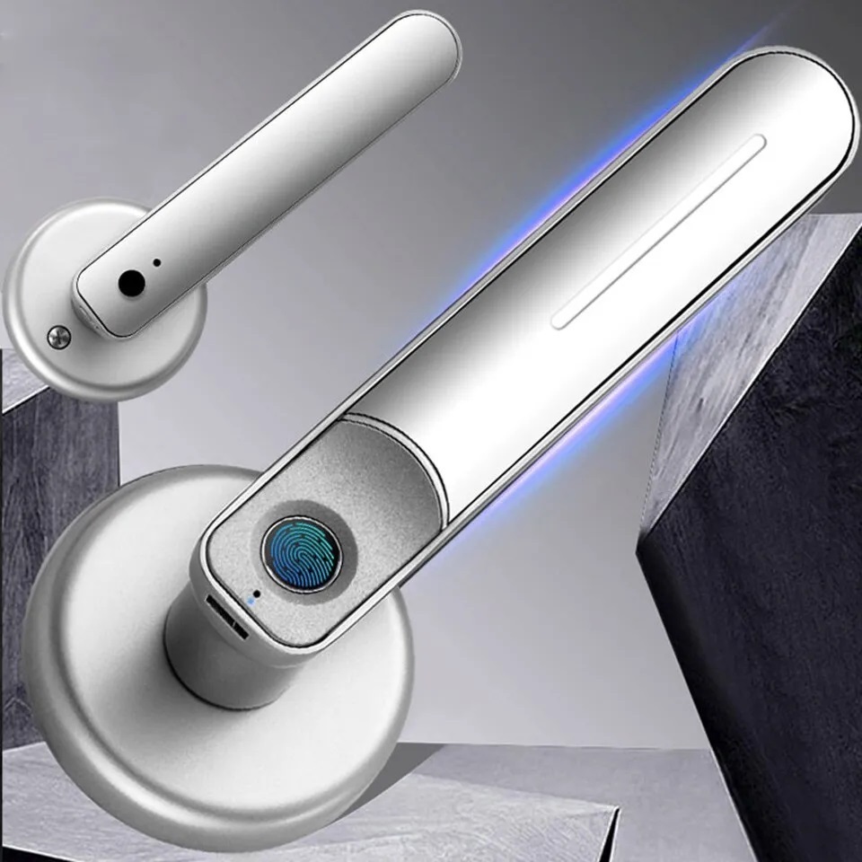 Fingerprint Door Lock Handle USB Rechargeable Anti Theft Smart Electric Biometric Keyless Security Entry With 2 Keys Smart Home