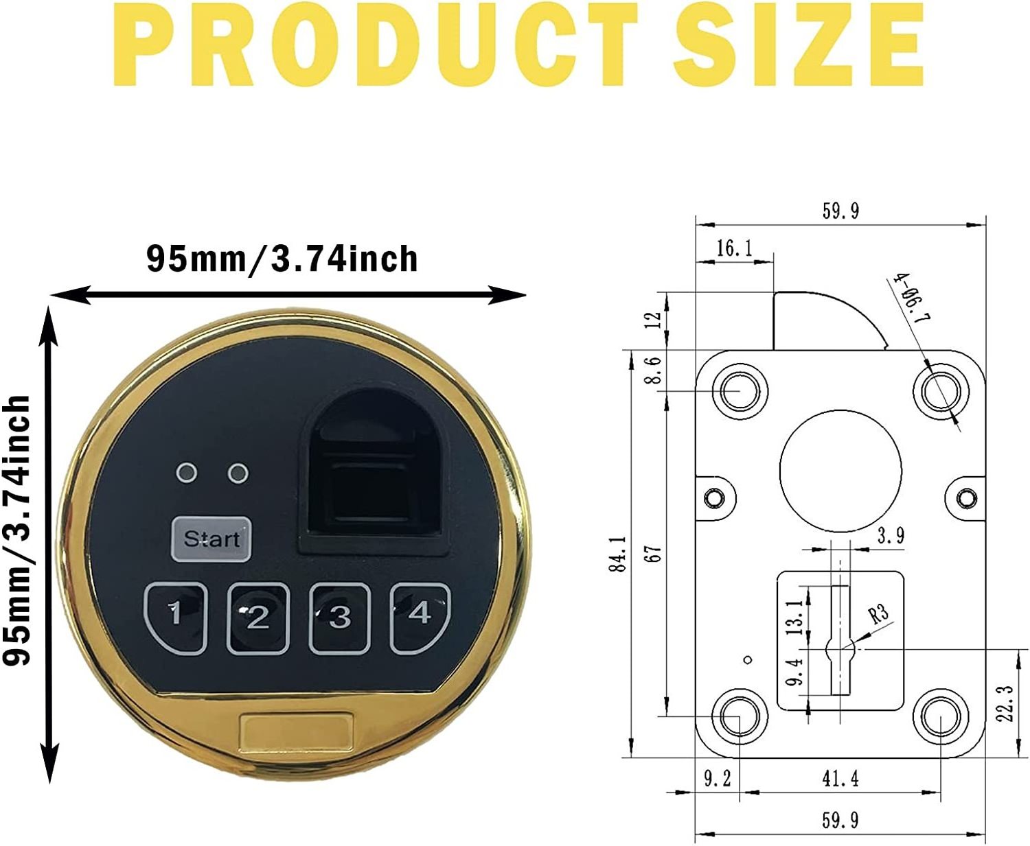 EMP Fingerprint Safe Electronic Keypad Lock, Biometric Gun Cabinet Lock, Swing Bolt Lock & 2 Override Keys Gold Color Keypad