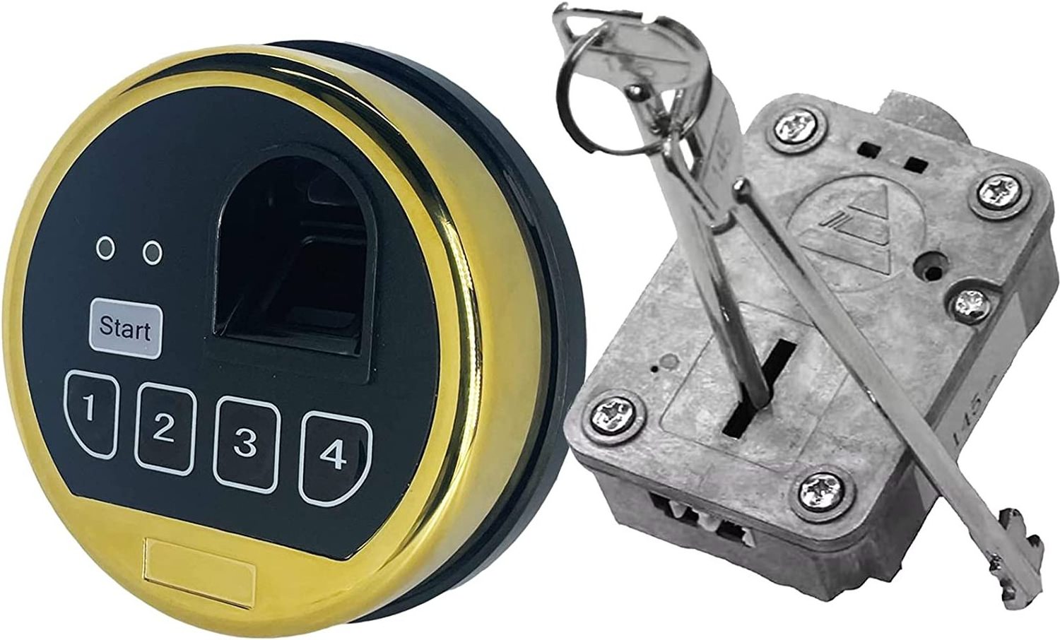 EMP Fingerprint Safe Electronic Keypad Lock, Biometric Gun Cabinet Lock, Swing Bolt Lock & 2 Override Keys Gold Color Keypad