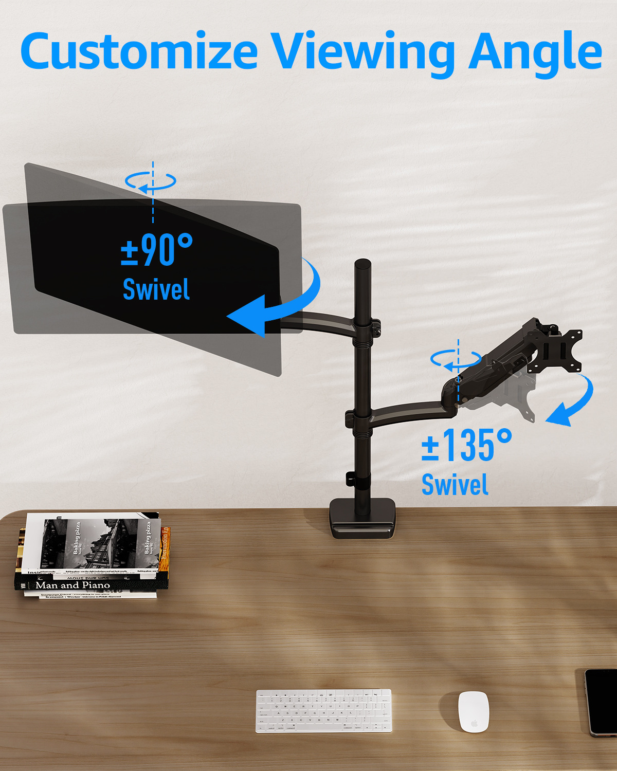 MOUNTUP Up To 32 Inches 2 Monitor Arms Vertical Dual Monitor Stand Gas Spring Double Computor Monitor Mount