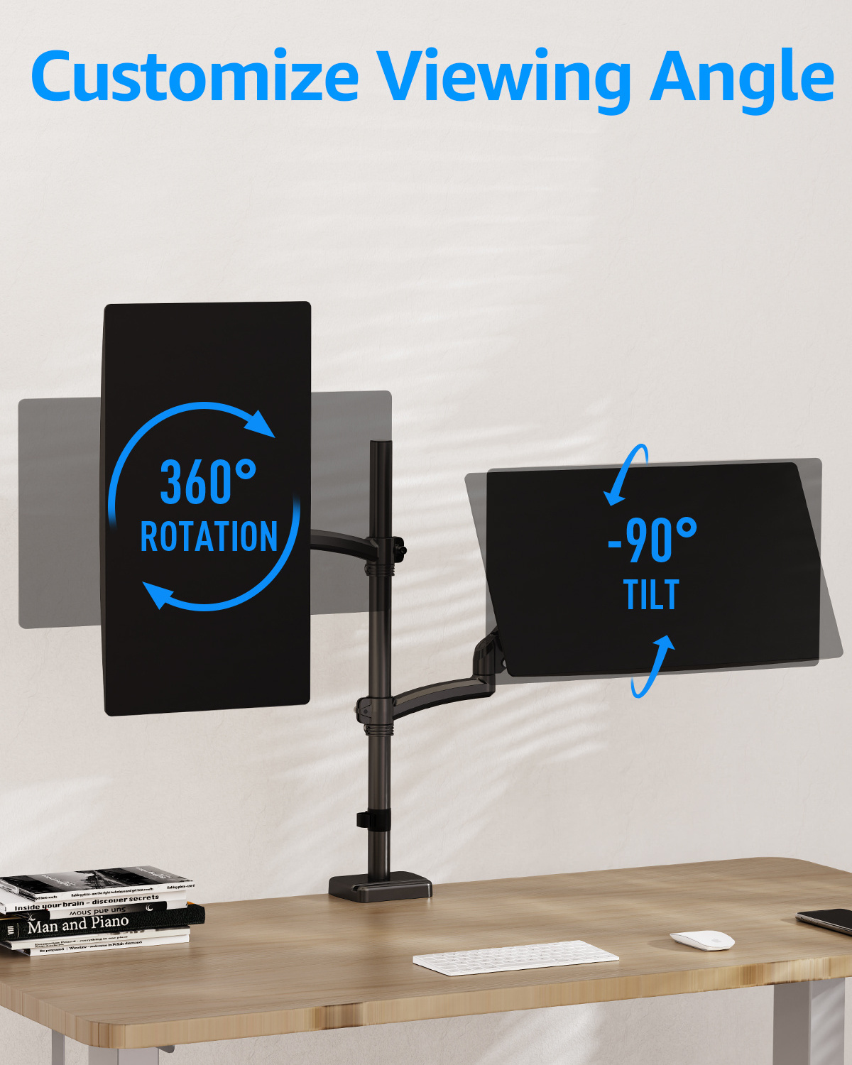 MOUNTUP Up To 32 Inches 2 Monitor Arms Vertical Dual Monitor Stand Gas Spring Double Computor Monitor Mount