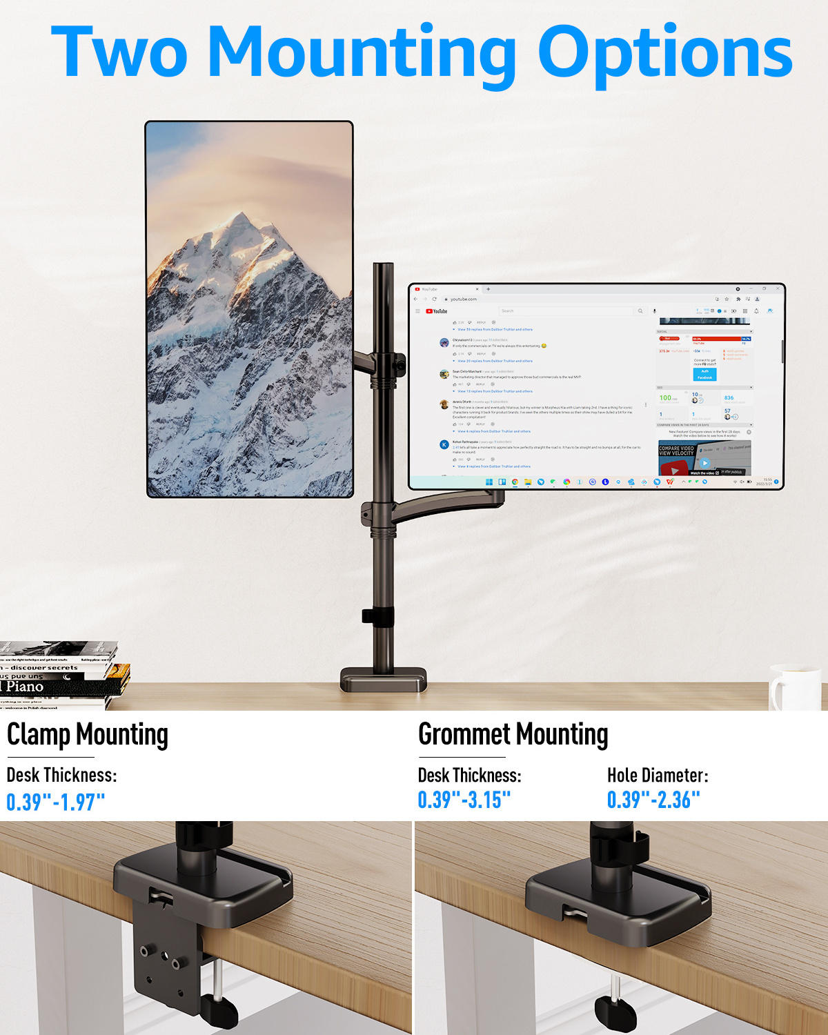 MOUNTUP Up To 32 Inches 2 Monitor Arms Vertical Dual Monitor Stand Gas Spring Double Computor Monitor Mount