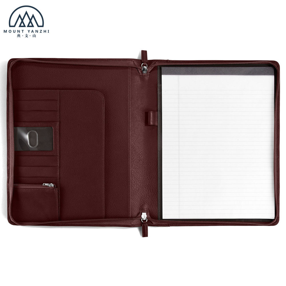 Classic Zippered Closure PU Leather Padfolio Conference Portfolio For Office