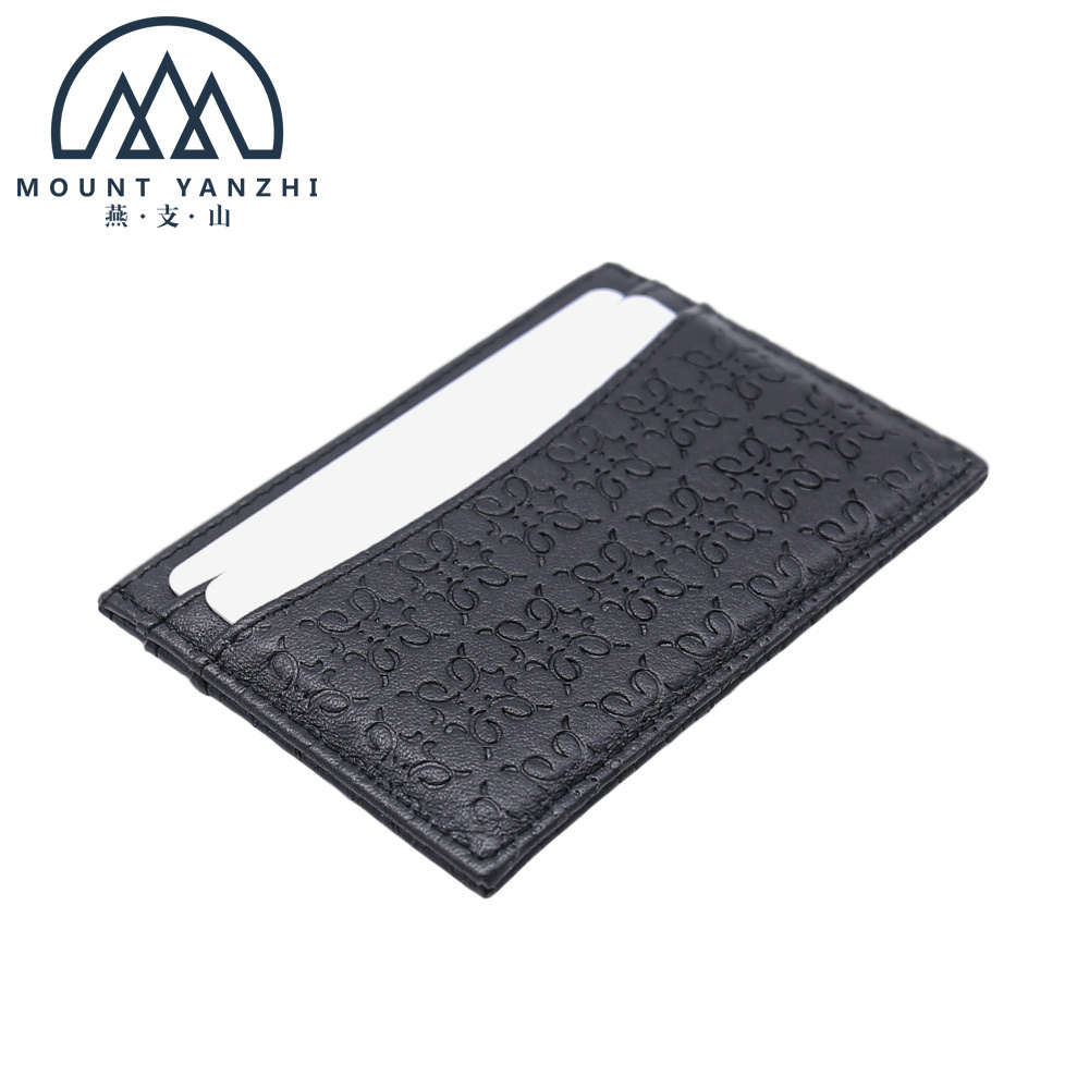 Custom Logo Promotional Leather Card Holder Embossed Logo Leather Slim Leather Card Sleeve With Logo