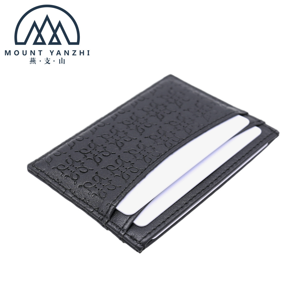 Custom Logo Promotional Leather Card Holder Embossed Logo Leather Slim Leather Card Sleeve With Logo