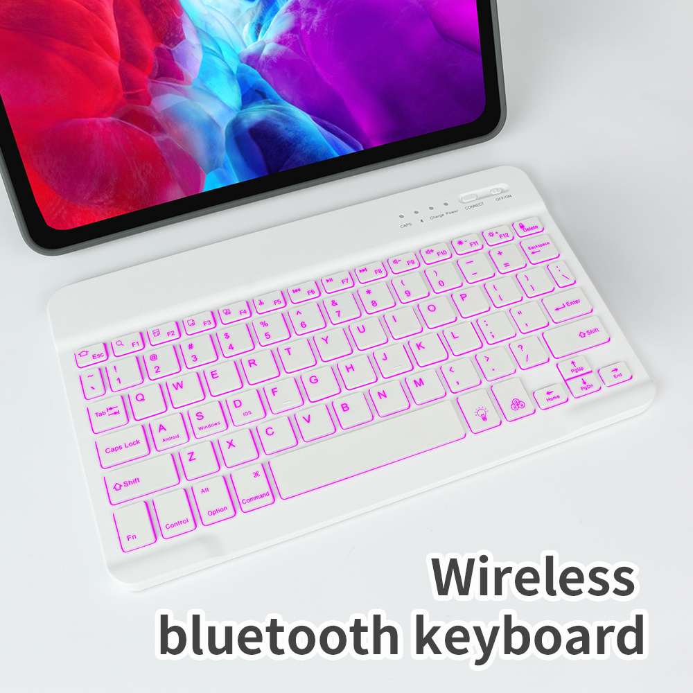 Hot selling white rgb light ultra thin portable rechargeable mini wireless keyboard for ipad