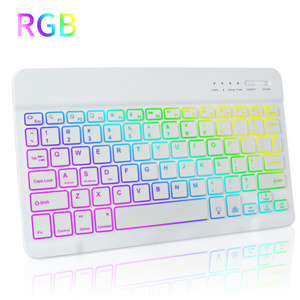 Hot selling white rgb light ultra thin portable rechargeable mini wireless keyboard for ipad