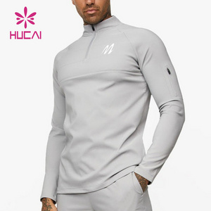 Customize Outdoor Workout Sports Wear Slim Fit 1/4 Quarter Zip Top Long Sleeve Jogging Track Top Men compression gym Shirt