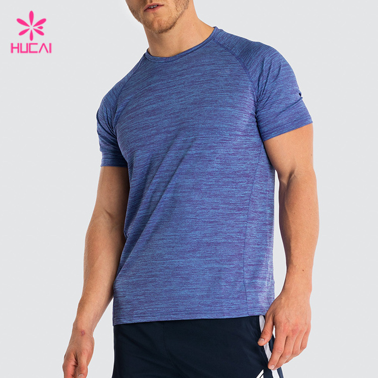 90 Polyester 10 Spandex hucai Quick Dry Men Short Sleeve Sports Fitness Gym T Shirt