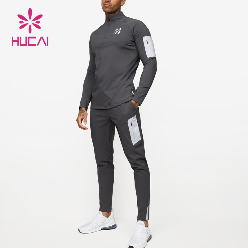 Customize Outdoor Workout Sports Wear Slim Fit 1/4 Quarter Zip Top Long Sleeve Jogging Track Top Men compression gym Shirt