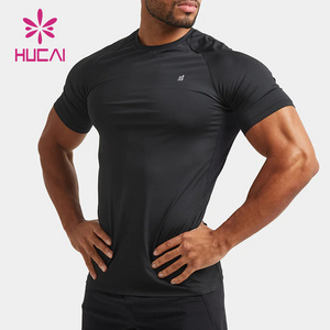 HUCAI Custom polyester spandex lightweight O neck short sleeve quick muscle dry fit training Top gym t shirt for men