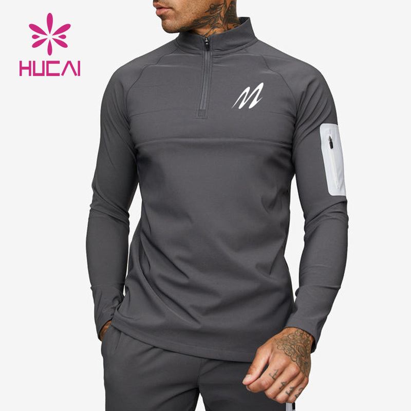 Customize Outdoor Workout Sports Wear Slim Fit 1/4 Quarter Zip Top Long Sleeve Jogging Track Top Men compression gym Shirt