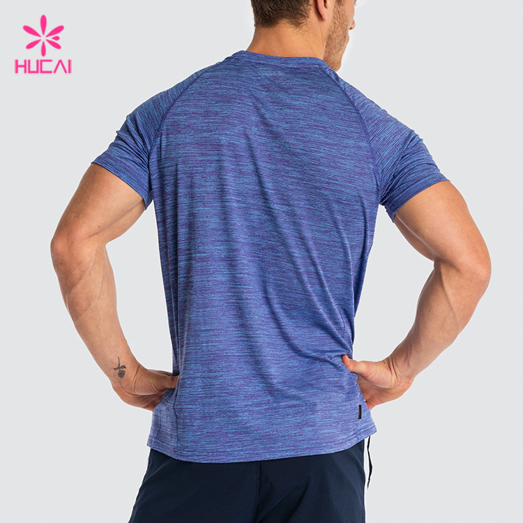 90 Polyester 10 Spandex hucai Quick Dry Men Short Sleeve Sports Fitness Gym T Shirt