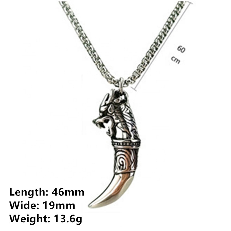 Retro punk personality trend Wolf tooth men's necklace pendant accessories stainless steel