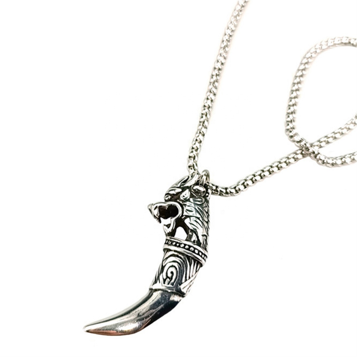 Retro punk personality trend Wolf tooth men's necklace pendant accessories stainless steel