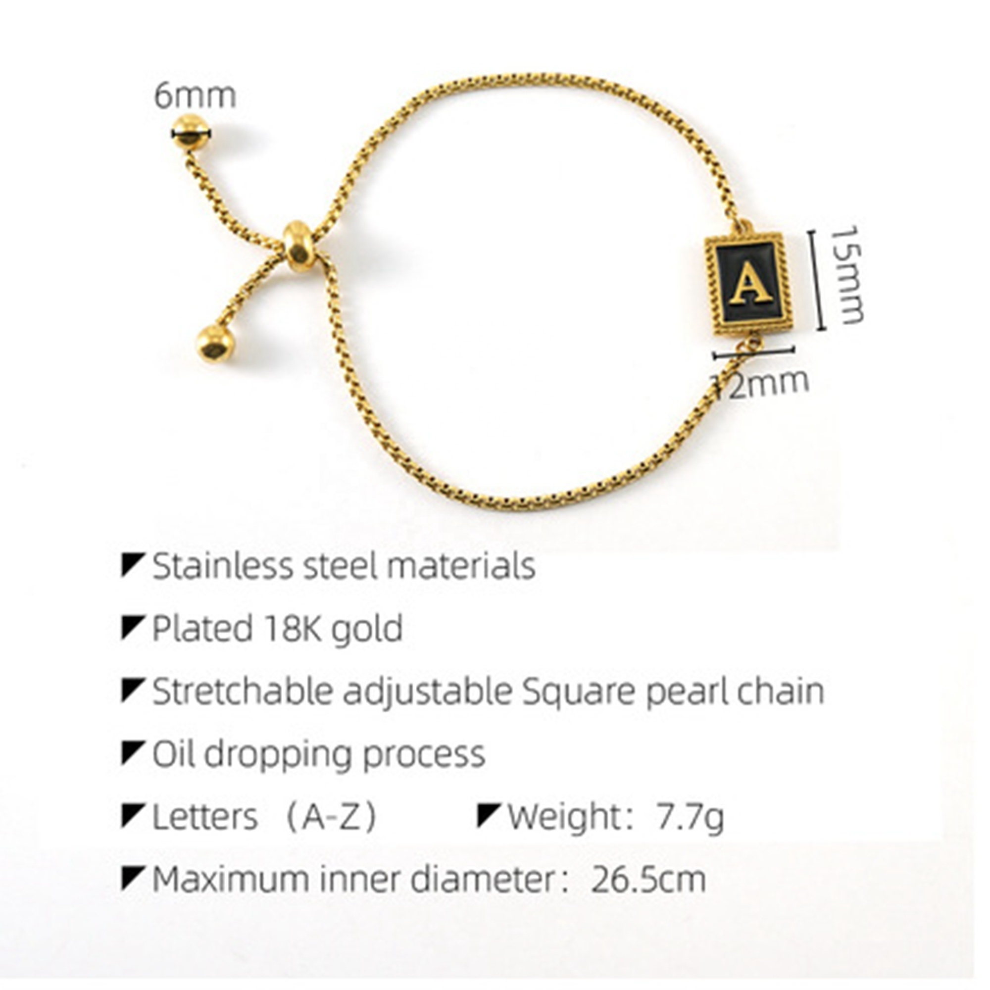 Stainless Steel Fashionable 26 Alphabet Letter Bracelet With Embossed Frame Titanium 18K Pulley Chain Bracelet For Women