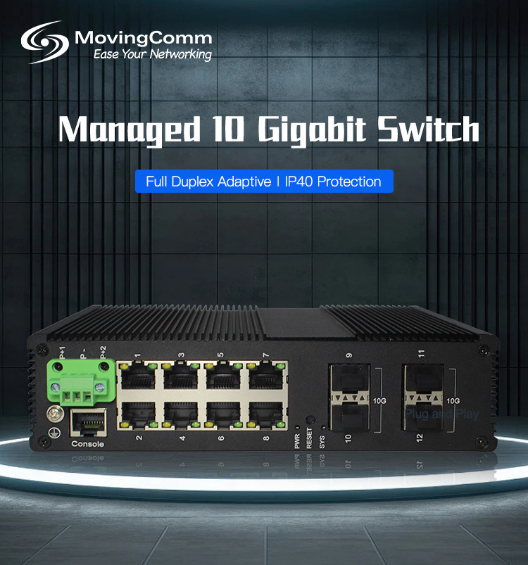 Oem Odm Industrial Din Rail Optical Ethernet Gigabit Switch 8 Gbe Port Network L2 L3 Managed Switch With 4 10G Sfp Fiber Slot