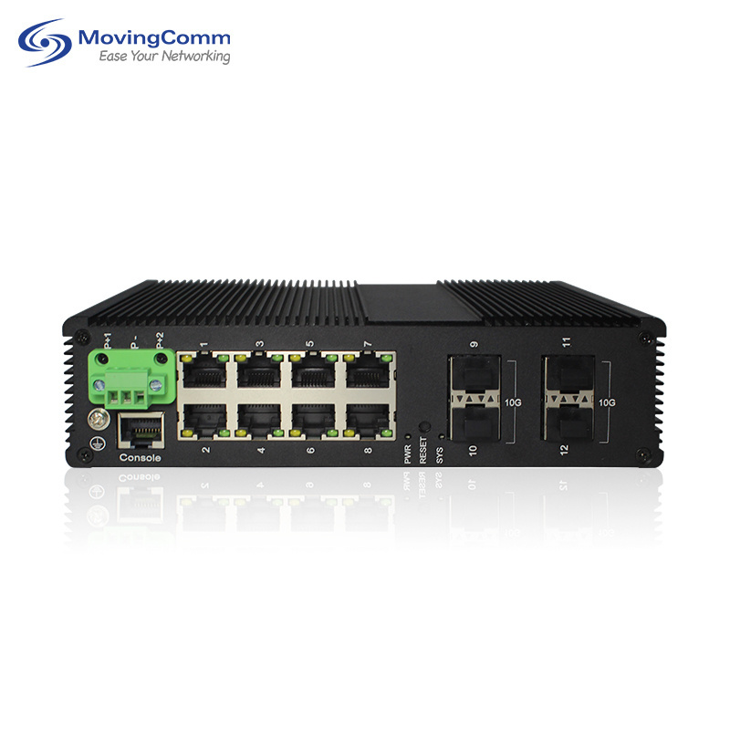 Oem Odm Industrial Din Rail Optical Ethernet Gigabit Switch 8 Gbe Port Network L2 L3 Managed Switch With 4 10G Sfp Fiber Slot