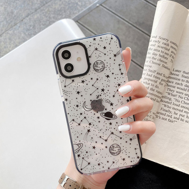 Hot Sale Mobil Phone Bag  Back white stars Cover Transparent Silicone Mobile Phone Case for iPhone 11 12 13 14Pro Max 14plus